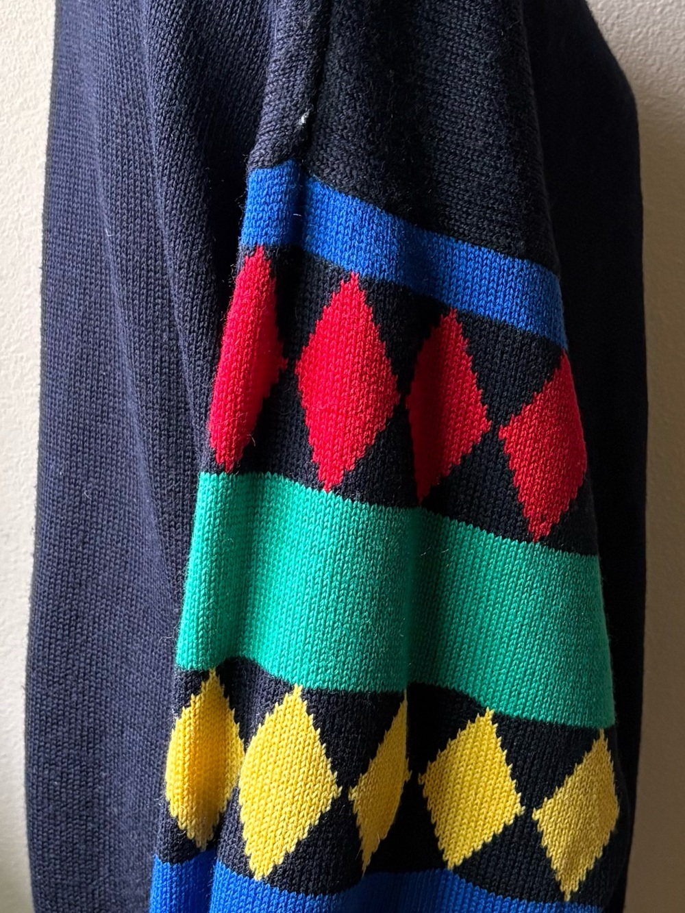 3 Suisses Vintage Mock Neck Sweater FR 46/48 US XL Embroidered Geometric Wool - Picture 4 of 11